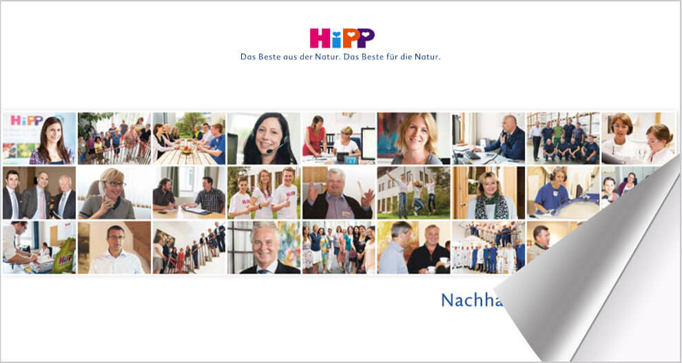 A collage of people in various settings, with the logo and text of 'HiPP' at the top.