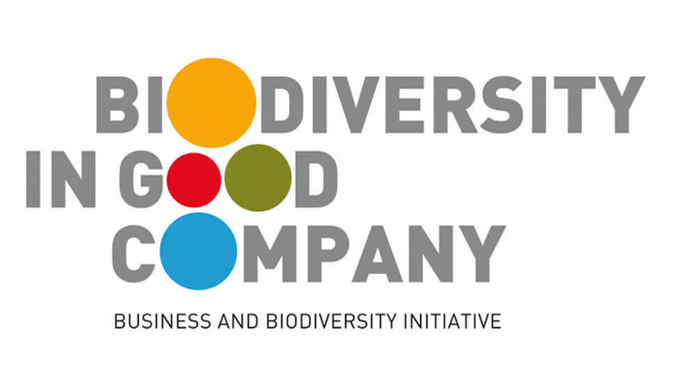 A text that reads, "BIODIVERSITY IN GOOD COMPANY BUSINESS AND BIODIVERSITY INITIATIVE."