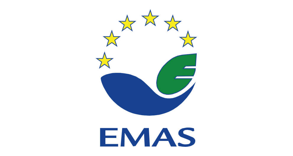 A logo with a stylized leaf and a circle of stars, accompanied by the text "EMAS" below.