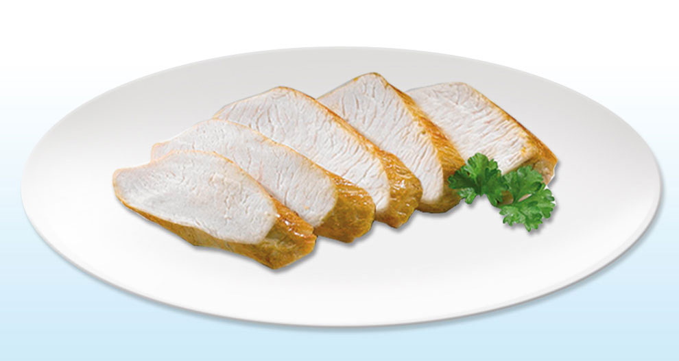 Sliced meat on a plate.
