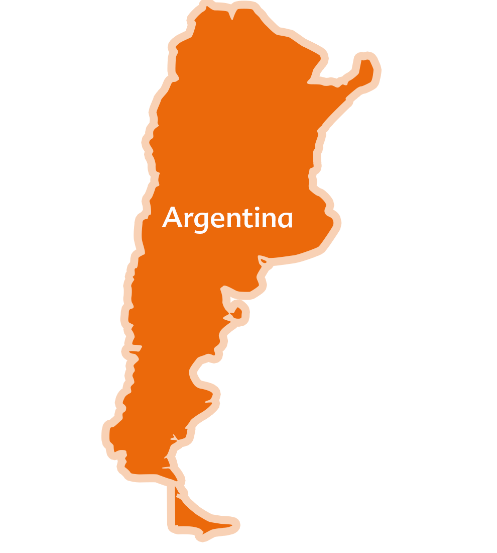 Una semplice mappa dell'Argentina con il nome del Paese etichettato al centro.