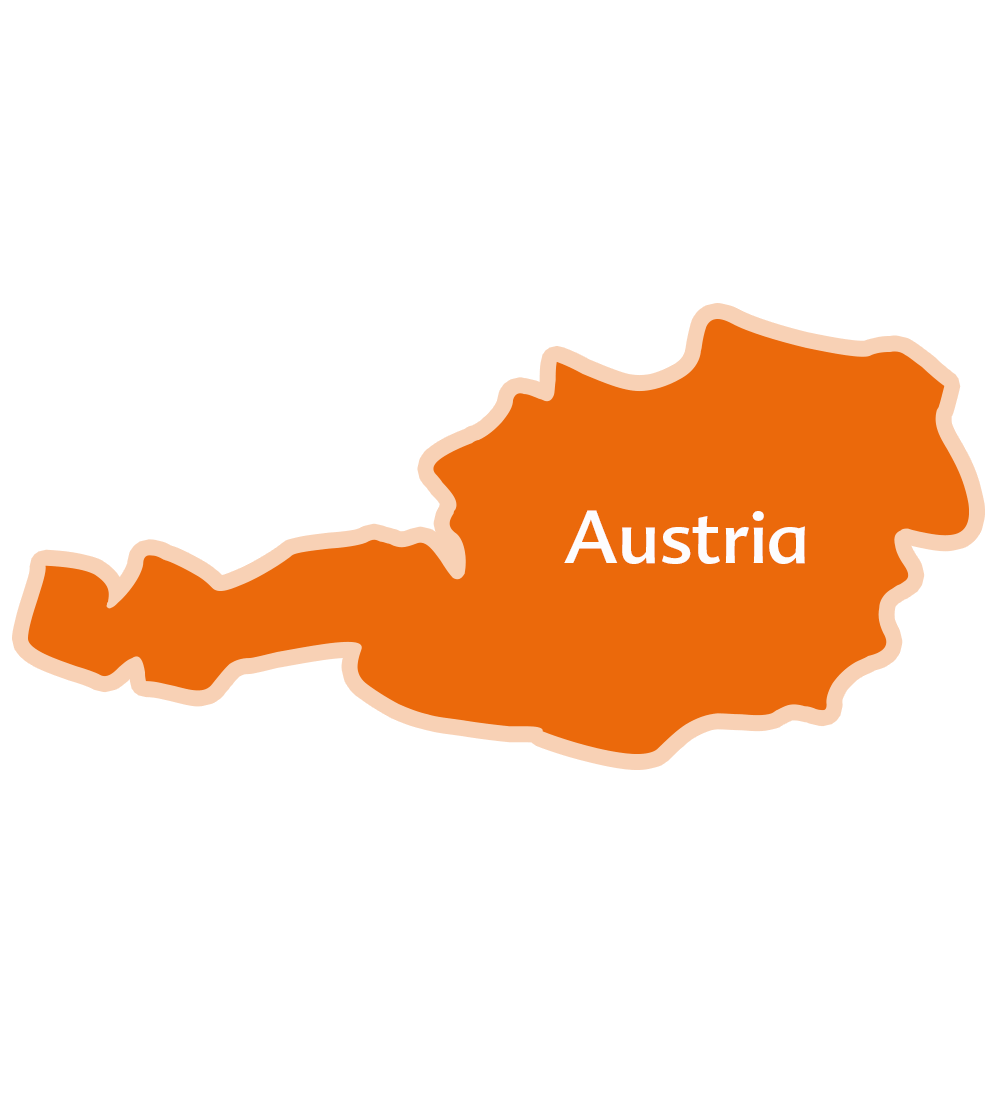 Una mappa semplificata dell'Austria con il nome del Paese scritto sopra.