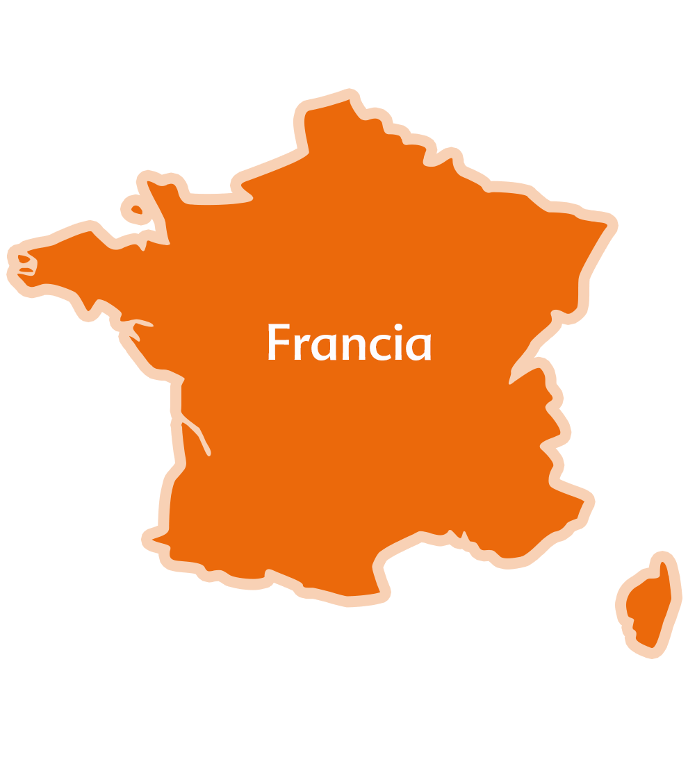 Una mappa della Francia con la parola "Francia" scritta al centro.