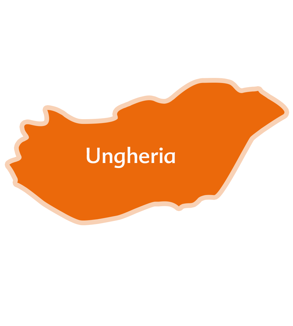 Una mappa di una terra con il nome "Ungheria" scritto sopra.