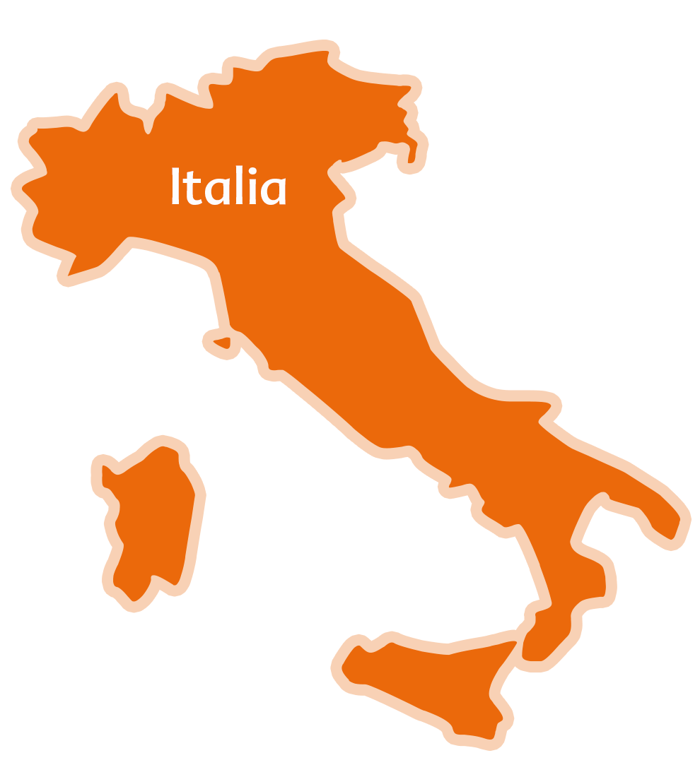 Una cartina dell'Italia con il nome del Paese etichettato.