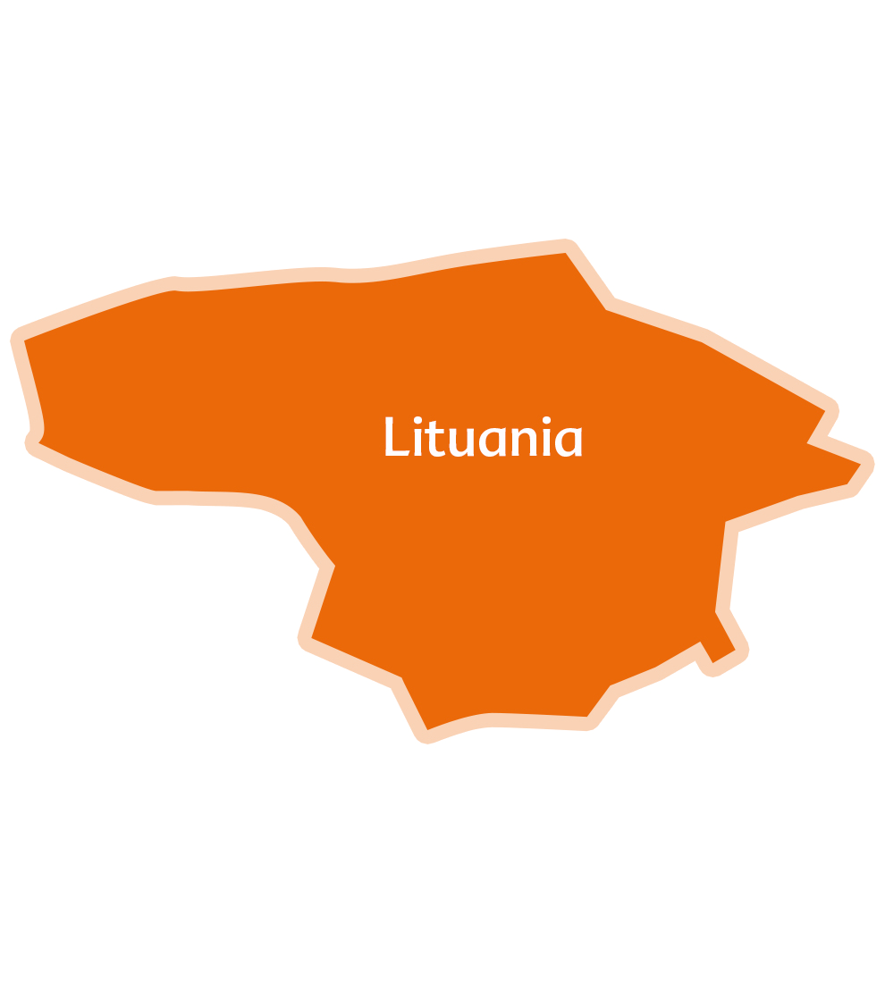Una sagoma semplificata della Lituania con il nome del Paese etichettato al centro.