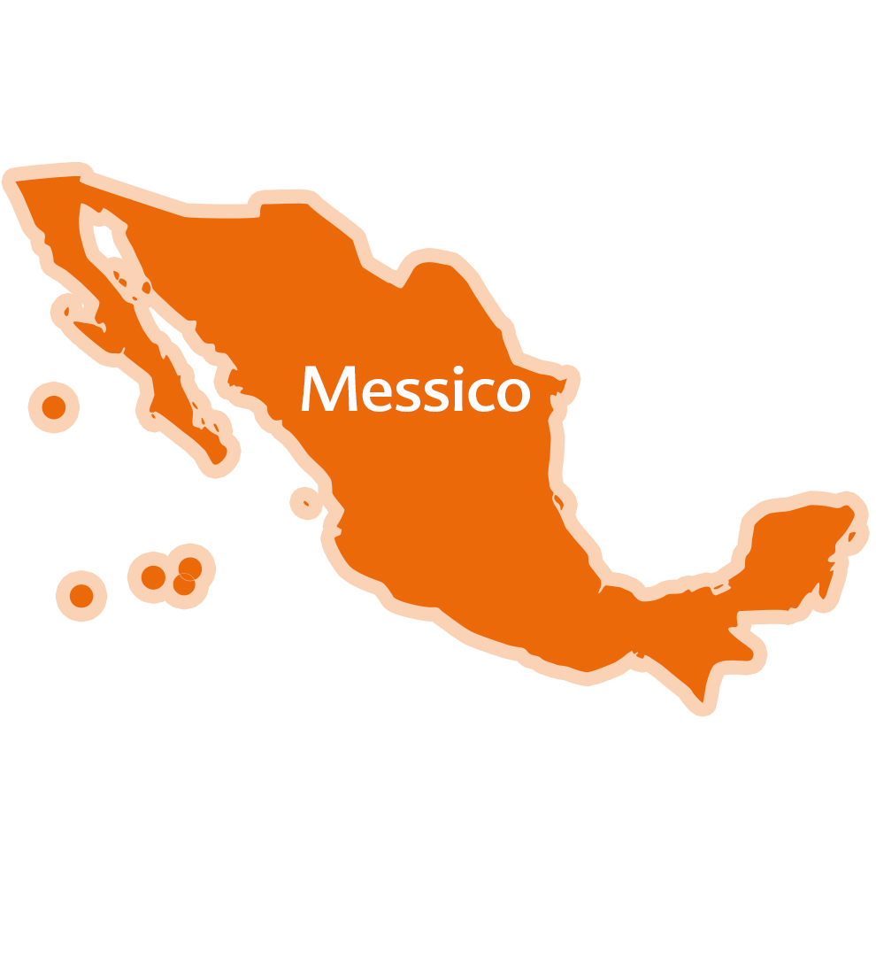 Una semplice mappa del Messico con il nome "Messico" scritto sopra.
