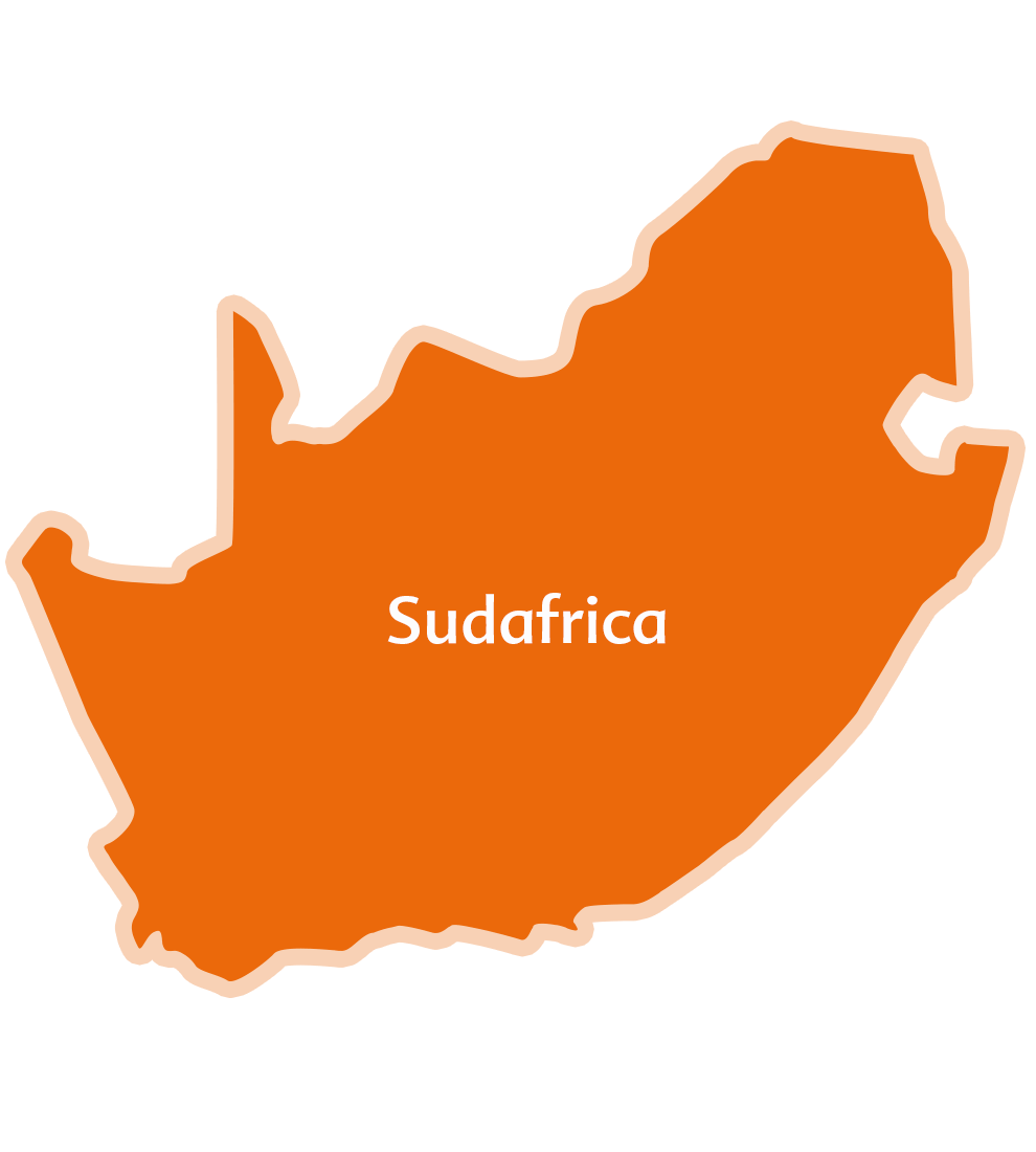 Una mappa del continente africano con il nome "Sudafrika" scritto sopra.
