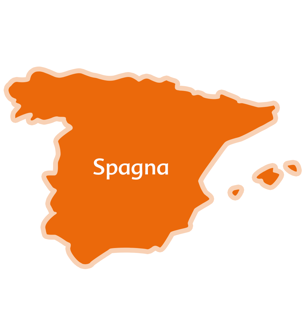 Una mappa della Spagna con il nome del Paese scritto sopra.