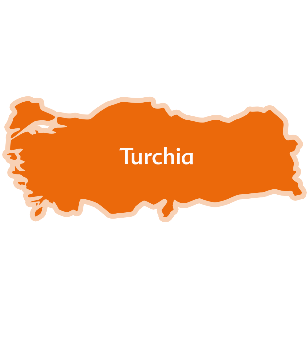 Una mappa della Turchia con il nome scritto al centro.