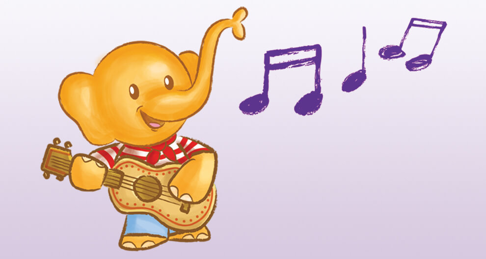Un elefante che suona la chitarra.