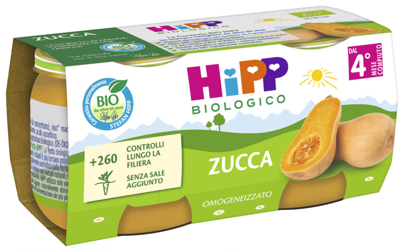 Una confezione di un prodotto alimentare con la parola "ZUCCA" in evidenza, che indica che il prodotto contiene zucca.
